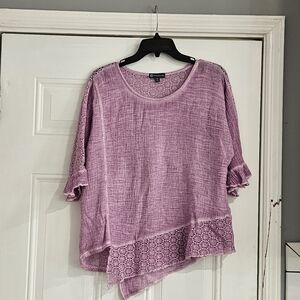 Democracy Lavender Asymmetrical Lace Blouse